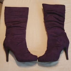 Purple faux suede boots